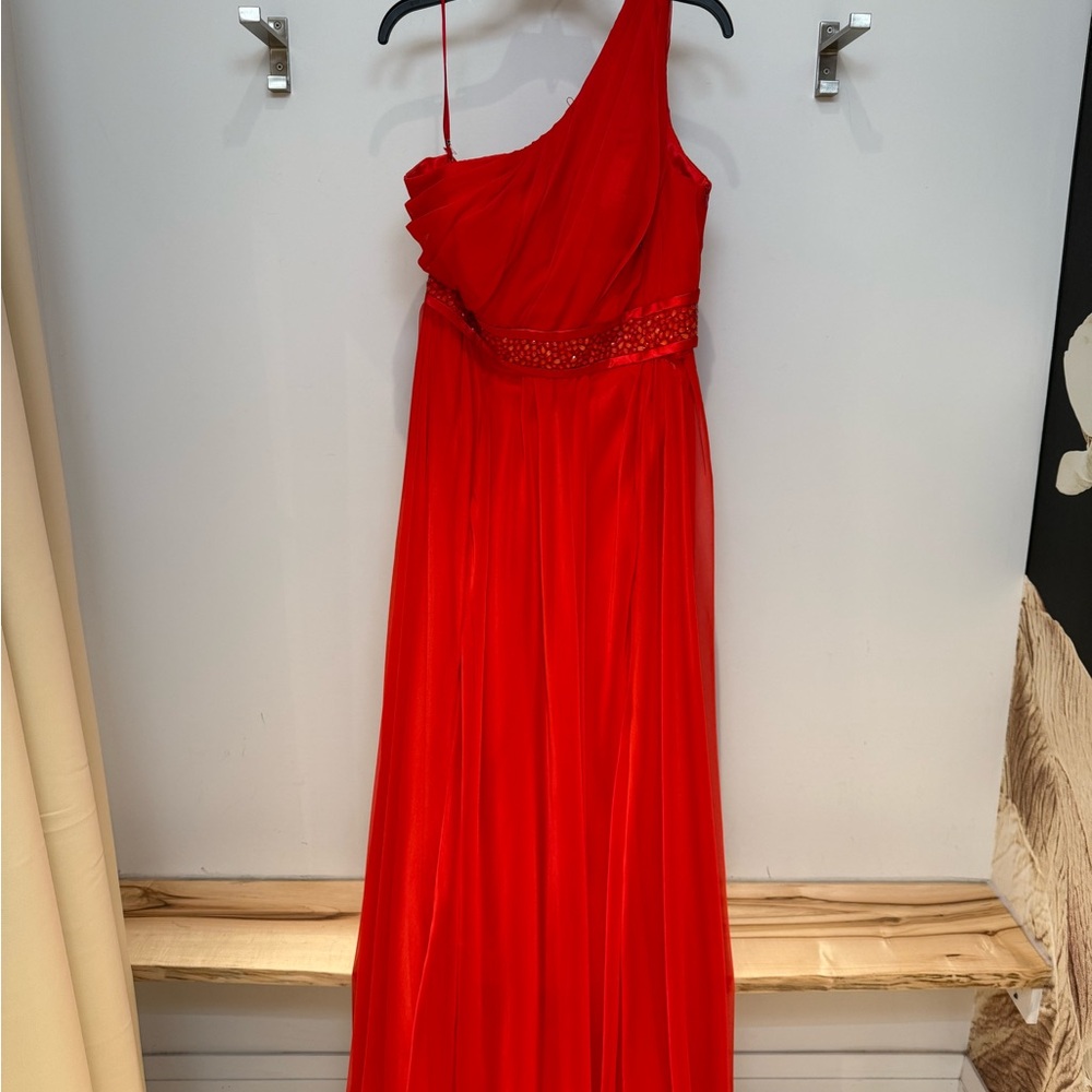 La Femme Red Asymmetrical Dress